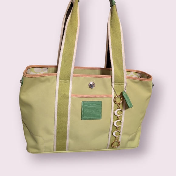 Coach Lime Green Tote with Cream Accents And Charms - Picture 1 of 10
